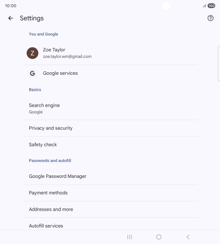 Press Privacy and security.