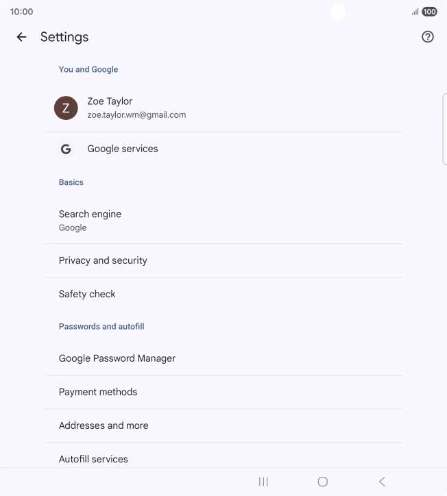 Press Privacy and security.