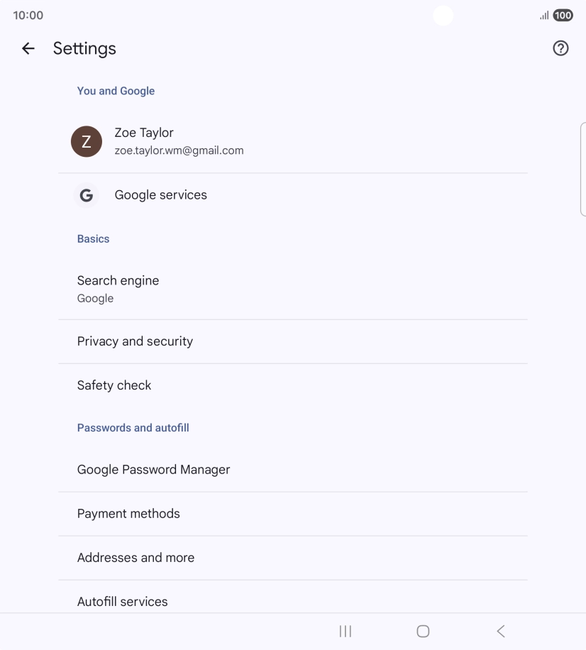 Press Privacy and security.