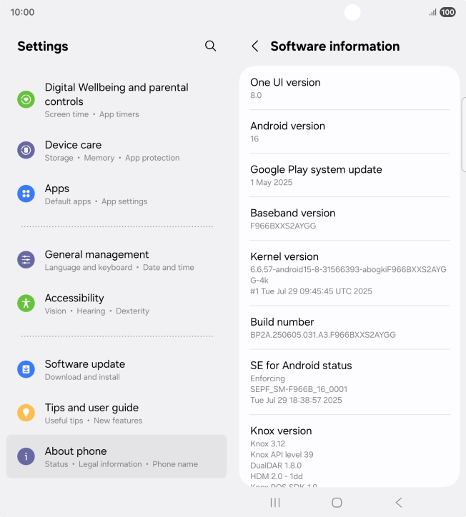 Your phone's software version is displayed below Android version.