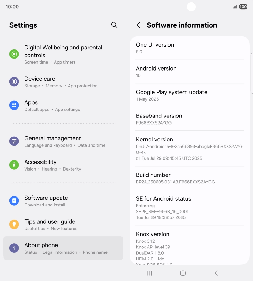 Your phone's software version is displayed below Android version.