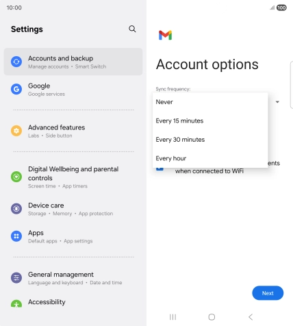 Press the required setting.
