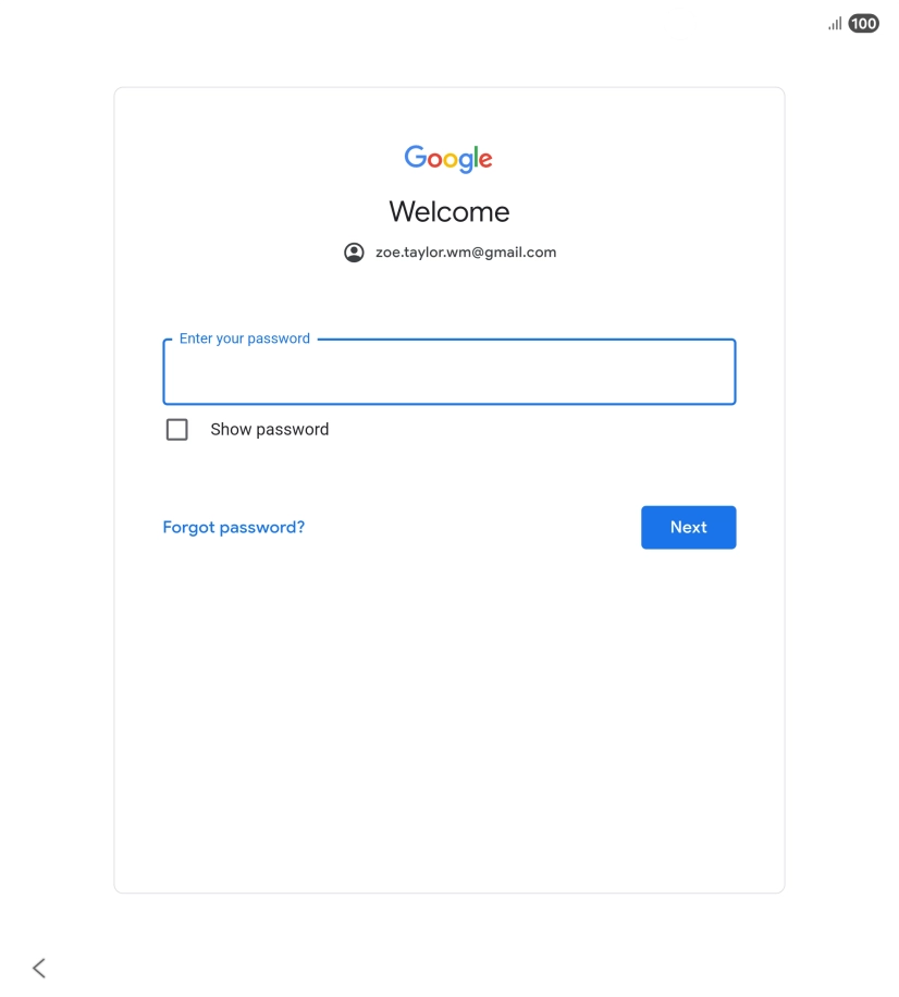 Press Enter your password and key in the password for your Google account.