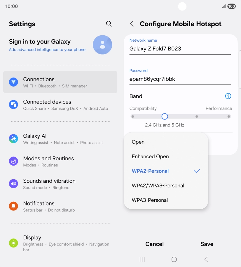 Press WPA3-Personal to password protect your Wi-Fi hotspot.