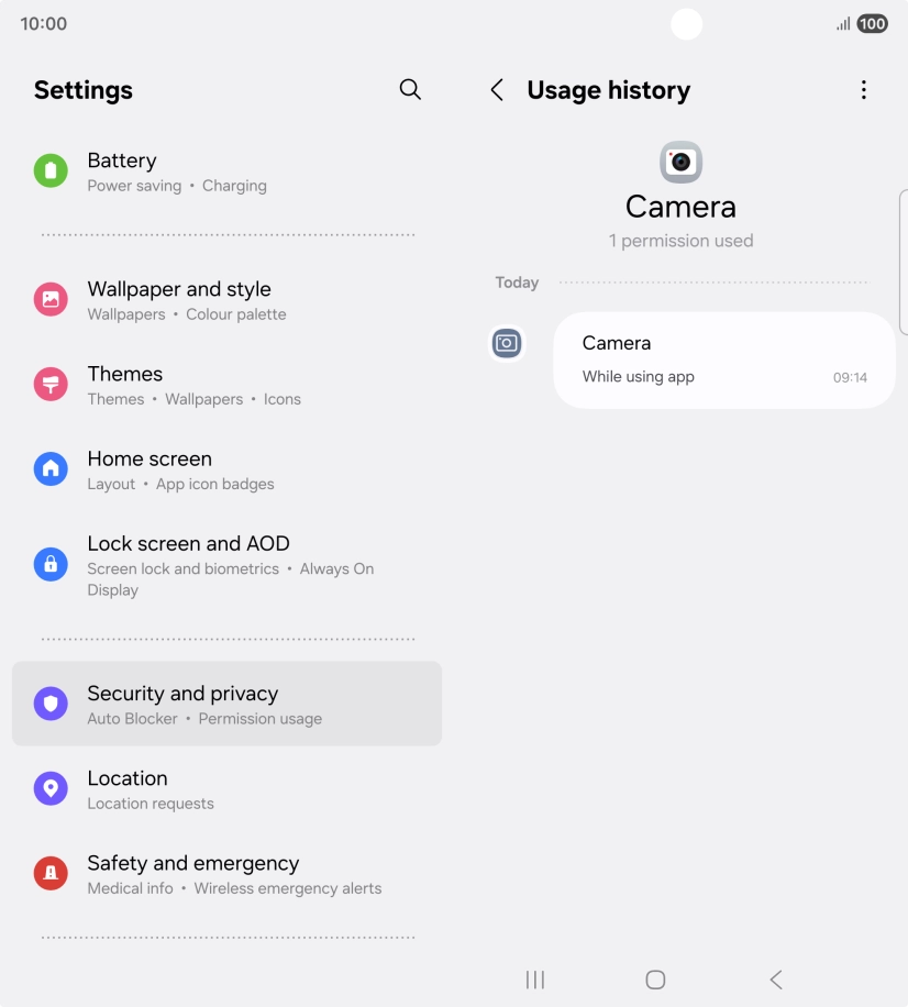 The app activity for the selected app is displayed.