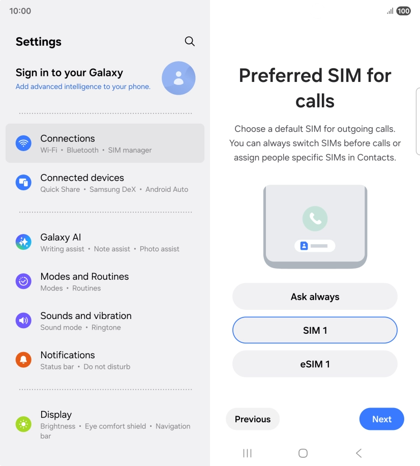 Press the required setting.
