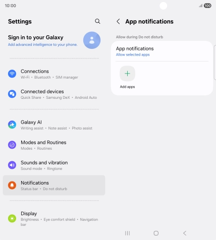 Press Add apps and follow the instructions on the screen to select which apps you would like to receive notifications from when Do Not Disturb is turned on.