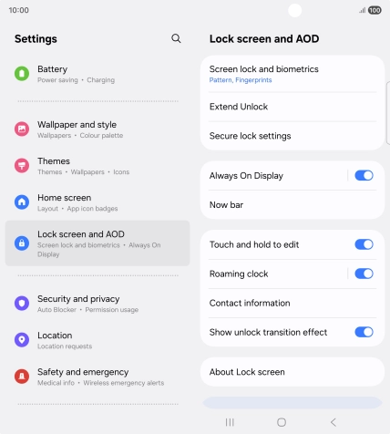 Press Screen lock and biometrics and key in the additional phone lock code you created earlier.
