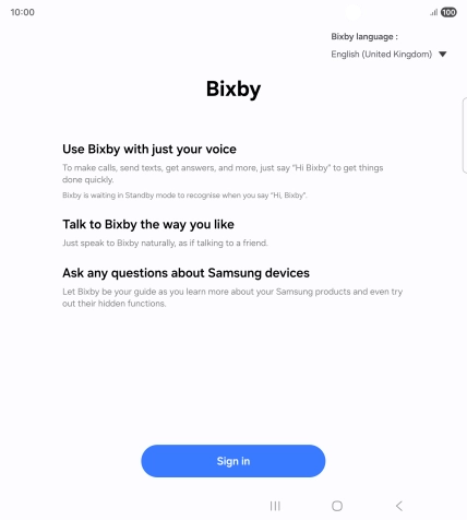 Press Sign in and follow the instructions on the screen to log on to your Samsung account.
