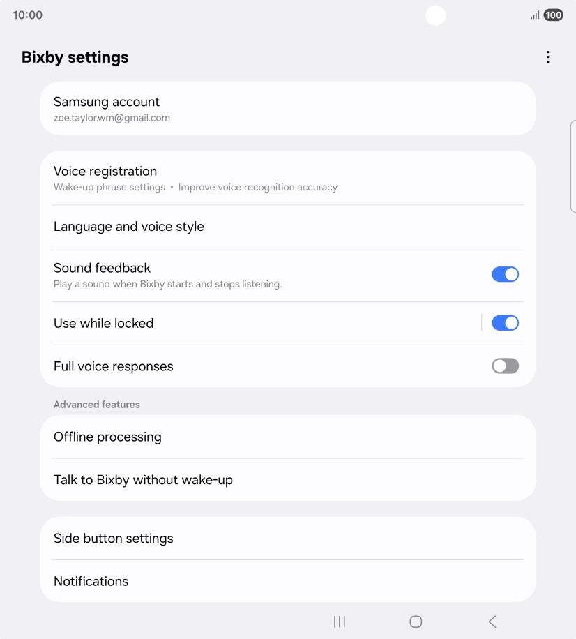Press Voice registration and follow the instructions on the screen to turn automatic activation on or off.