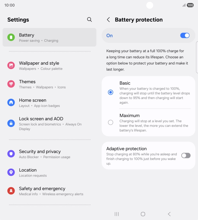 Press the required setting.