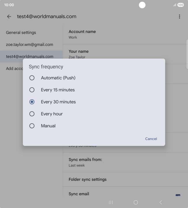 Press the required setting.