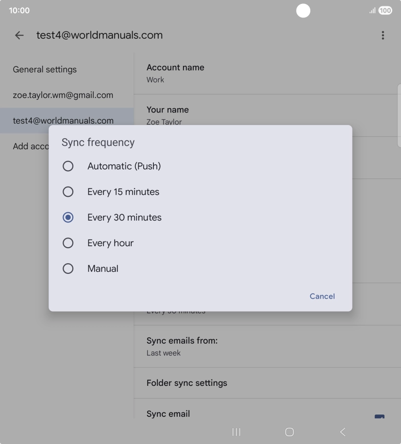 Press the required setting.