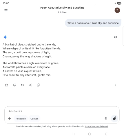 You can ask Gemini to generate a text based on your description.