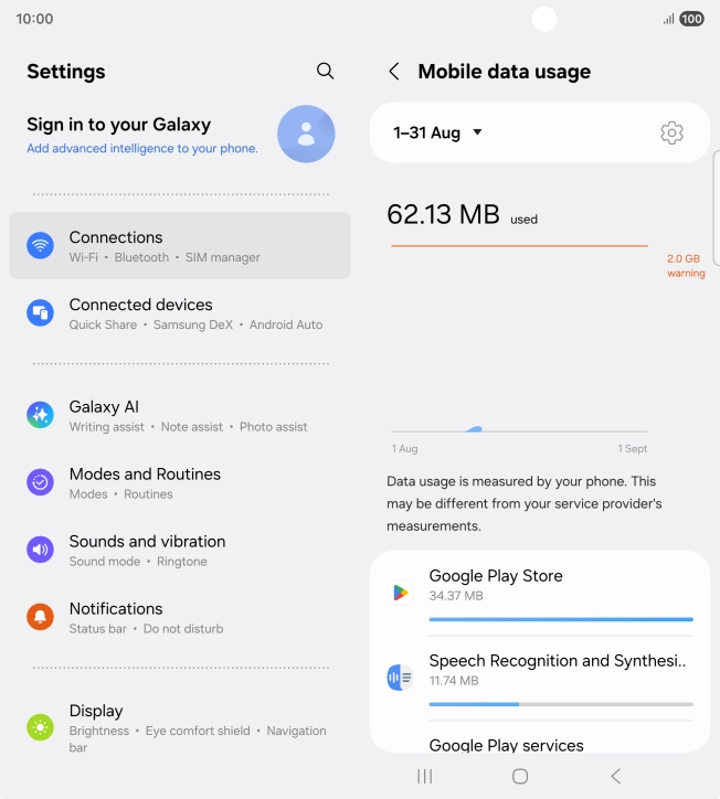 The data usage for each application is displayed below the name of the application.