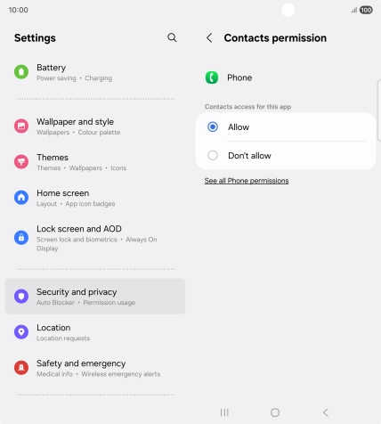 Press the required setting.