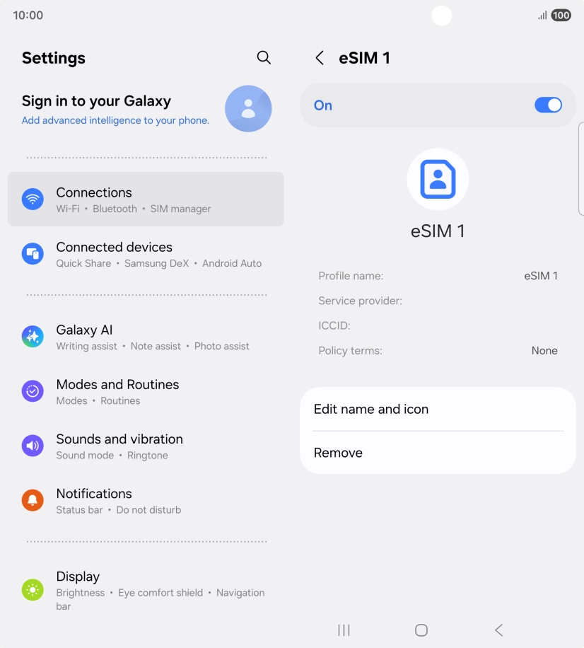 Press Remove and follow the instructions on the screen to delete your eSIM.