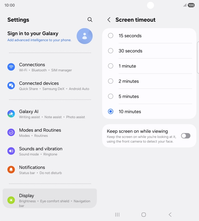 Press the required setting.