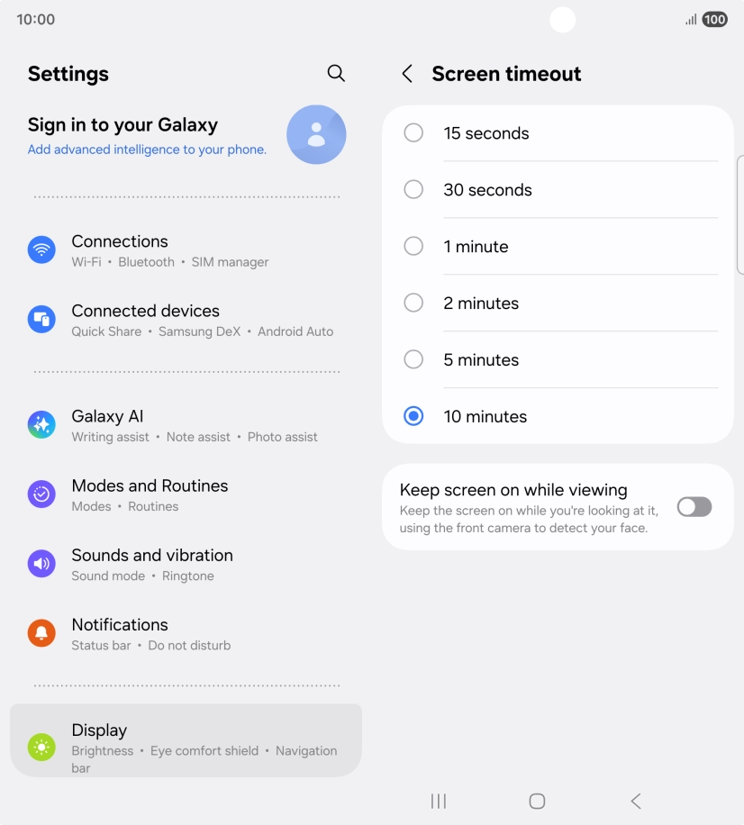 Press the required setting.