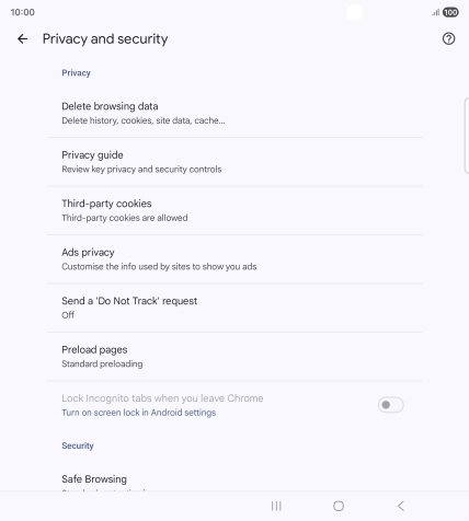 Press Delete browsing data.