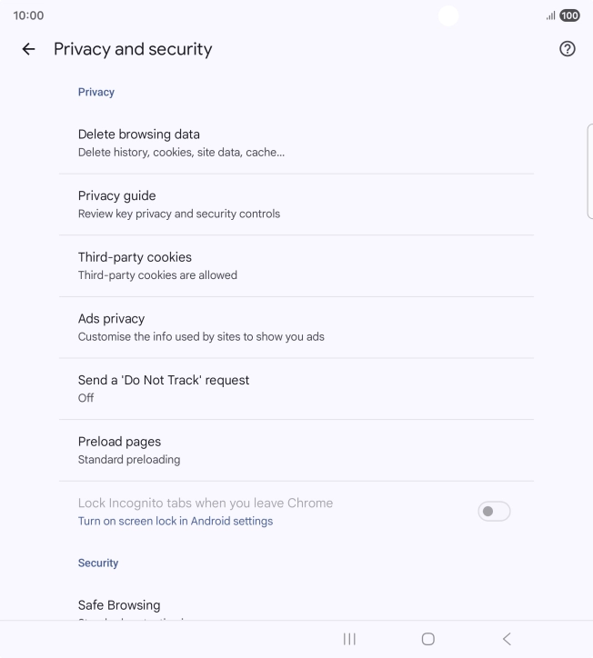 Press Delete browsing data.