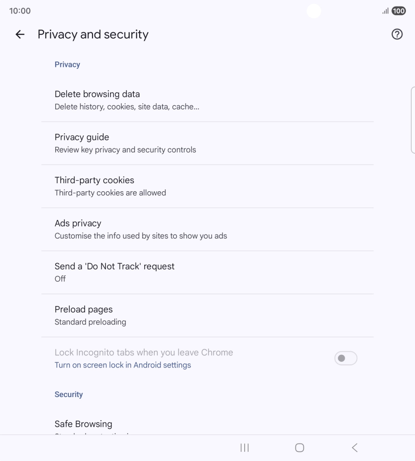 Press Delete browsing data.