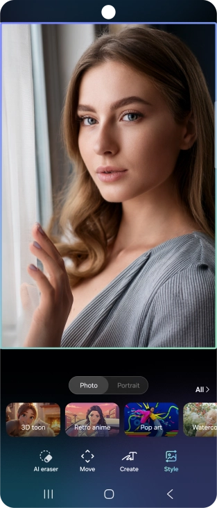 To change the style of your portrait photos, press Style and follow the instructions on the screen to use the function.