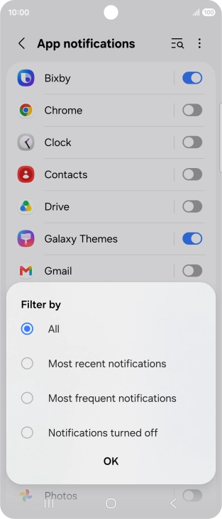 Press the required setting. Press the required setting.