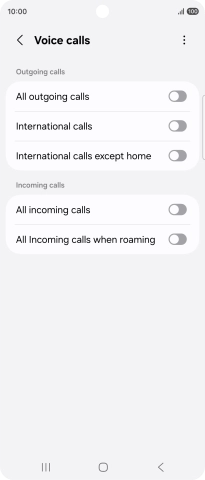 Press the indicator next to the required barring type to turn the function on or off. Press the indicator next to the required barring type to turn the function on or off.