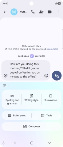 To change the writing style of your text, press Writing style and follow the instructions on the screen to use the function.