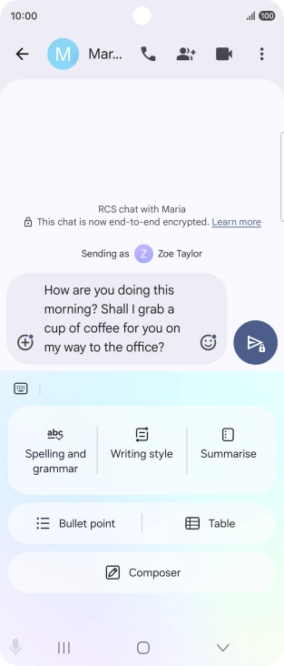 To change the writing style of your text, press Writing style and follow the instructions on the screen to use the function.