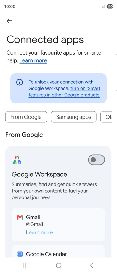 Press the indicator next to the required extension to turn on the function.