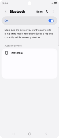 Press the required Bluetooth device and follow the instructions on the screen to pair the device with your phone.
