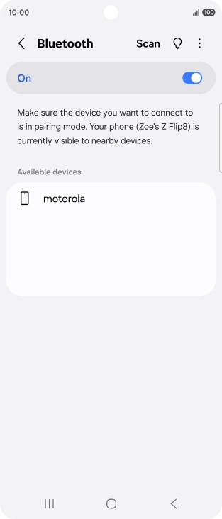 Press the required Bluetooth device and follow the instructions on the screen to pair the device with your phone.