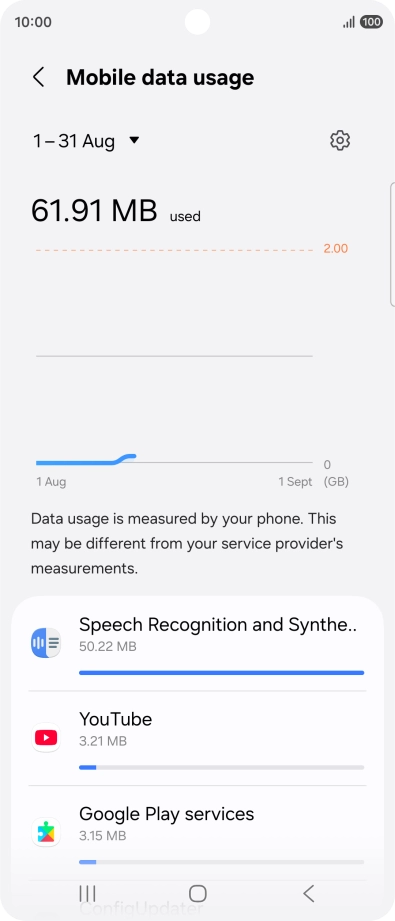 The data usage for each application is displayed below the name of the application.