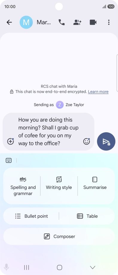 To check your text for grammatical and spelling errors, press Spelling and grammar and follow the instructions on the screen to use the function.