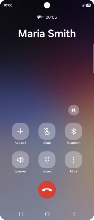 To use Galaxy AI for translation during a call, press the AI icon.