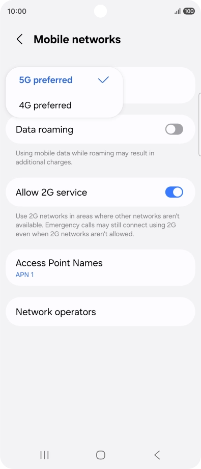 Press the required network mode.