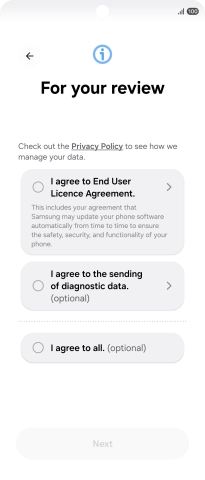 Press the fields next to the required settings to select them. Press the fields next to the required settings to select them.