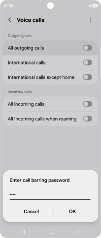 Key in your barring password and press OK. The default barring password is 0000. Key in your barring password and press OK. The default barring password is 0000.