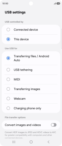 Press Transferring files / Android Auto.