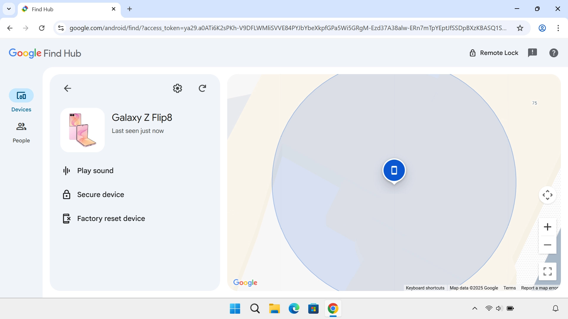 Your phone's latest position is displayed on the map.