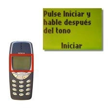 La pantalla muestra Pulse Iniciar y hable después del tono. Pulse Iniciar.
