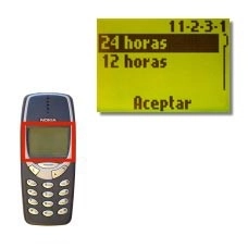 Elija 24 horas o 12 horas y pulse Aceptar.El formato seleccionado es confirmado en la pantalla.