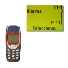 La pantalla muestra ahora Alarma además de la hora programada para que suene el despertador. Pulse Seleccionar.