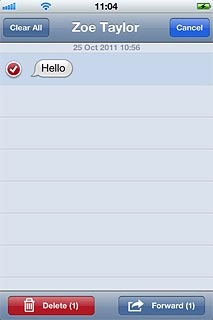 When a text message is ticked (V), it's selected.