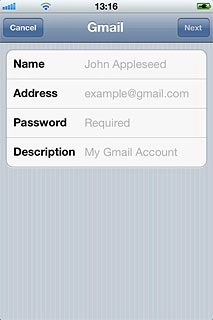 Press Description and key in a name for your email account (such as 