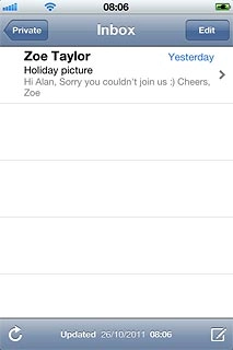 To retrieve email messages manually:Press the update icon in the bottom left corner of the display.