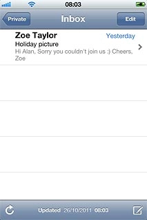 To see a list of email accounts:Press the field in the top left corner of the display.