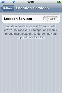 Press the indicator next to Location Services.Depending on the current setting, the function is turned on or off.
